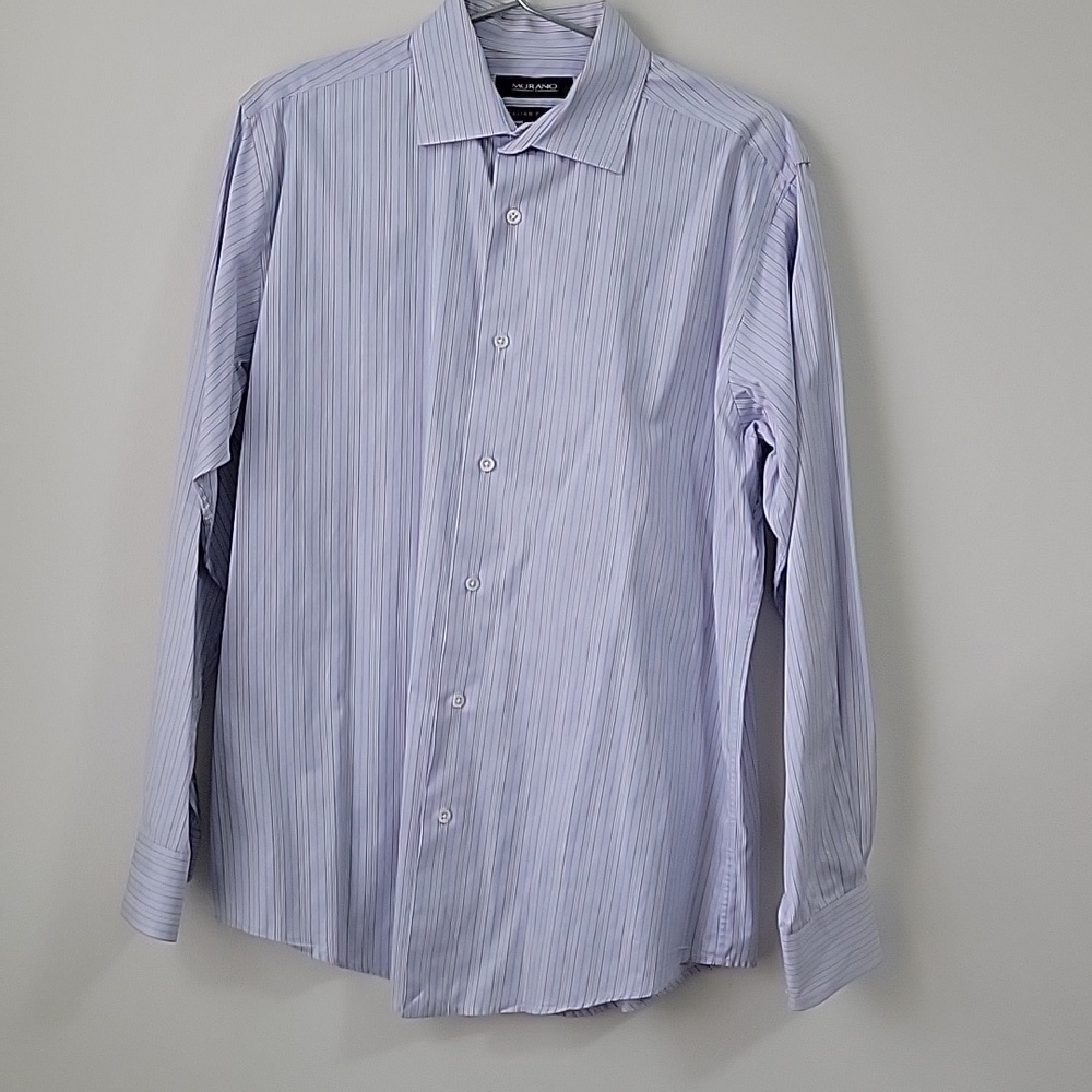 MURANO Classic Blue Striped Men's Shirt Size M 100% Cotton